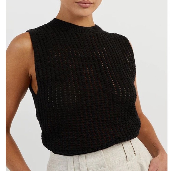 NWT DISSH Denny Crochet Tank Top - Black Noir Cool Knit Causal Soft - Picture 1 of 6